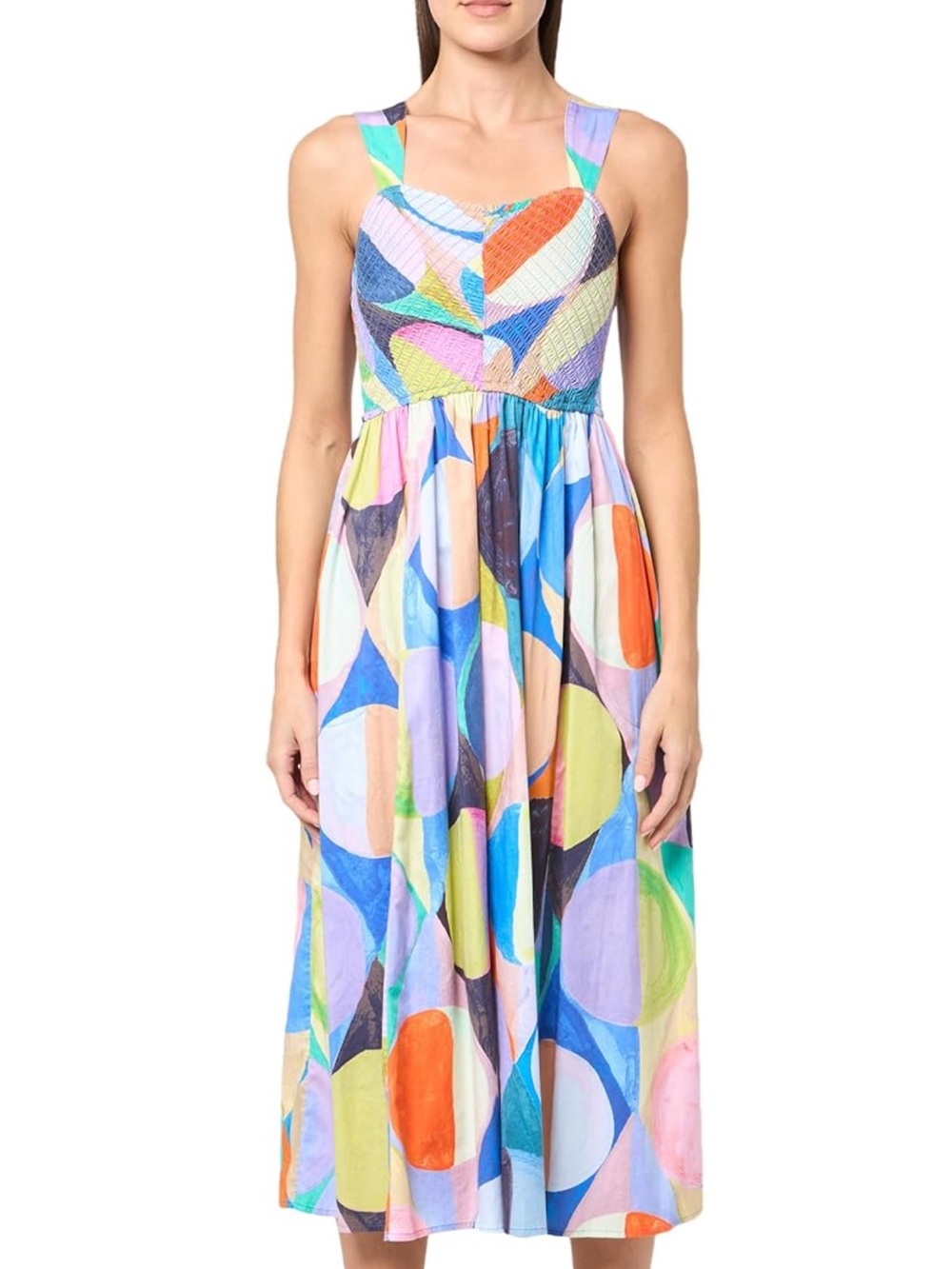 NIC+ZOE Social Circles Sarah Dress Multicolor Geometric Print Sleeveless Midi